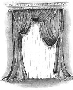 Две императорские шторы - с двумя подрезами и с одним подрезом, повешенные перекрестно